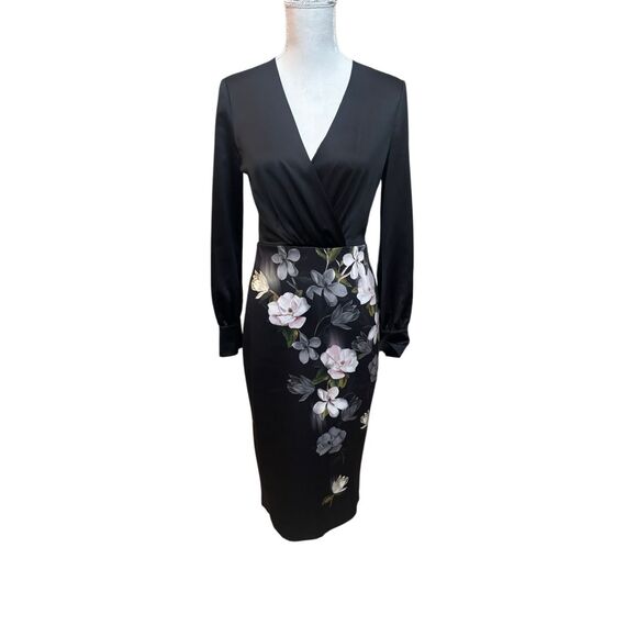 Ted Baker London Black Floral Wrap Sheath Dress size 1 - Picture 1 of 16